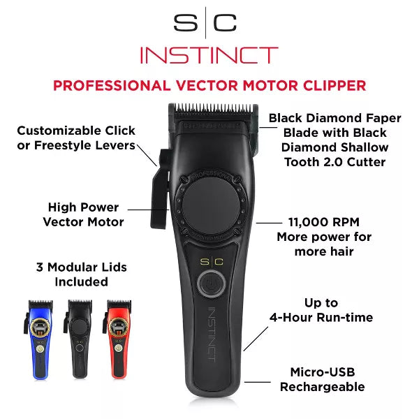StyleCraft Instinct Professional IN2 Vector Motor Cordless Hair Clipper with Intuitive Torque Control