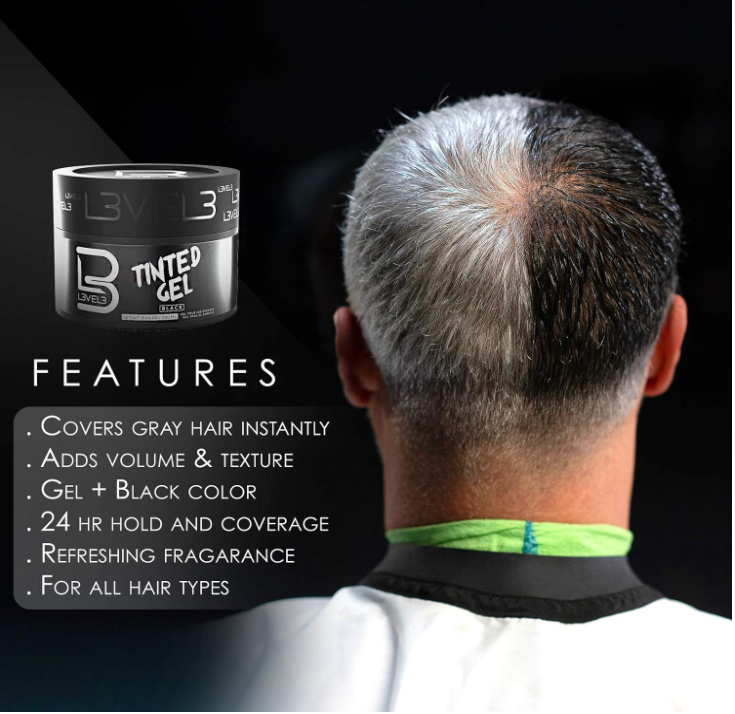 L3 Level 3 Tinted Gel Black - Temporary Black Hair Gel For Hair No Flaking and Rinses Out Easily