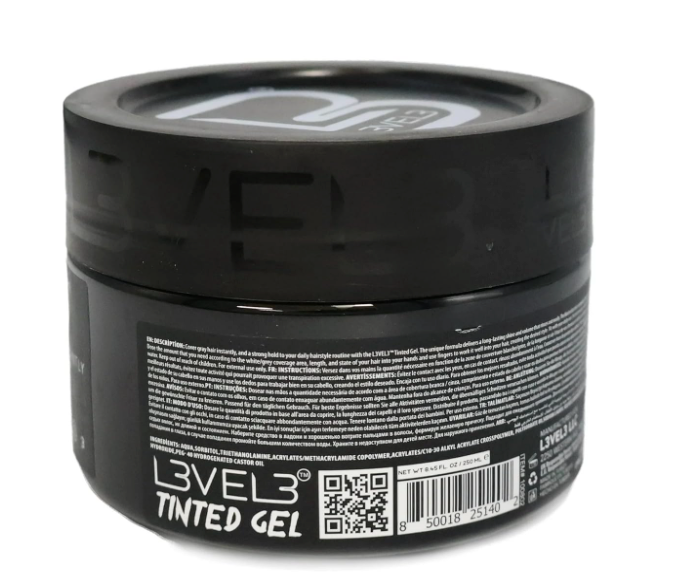 L3 Level 3 Tinted Gel Black - Temporary Black Hair Gel For Hair No Flaking and Rinses Out Easily