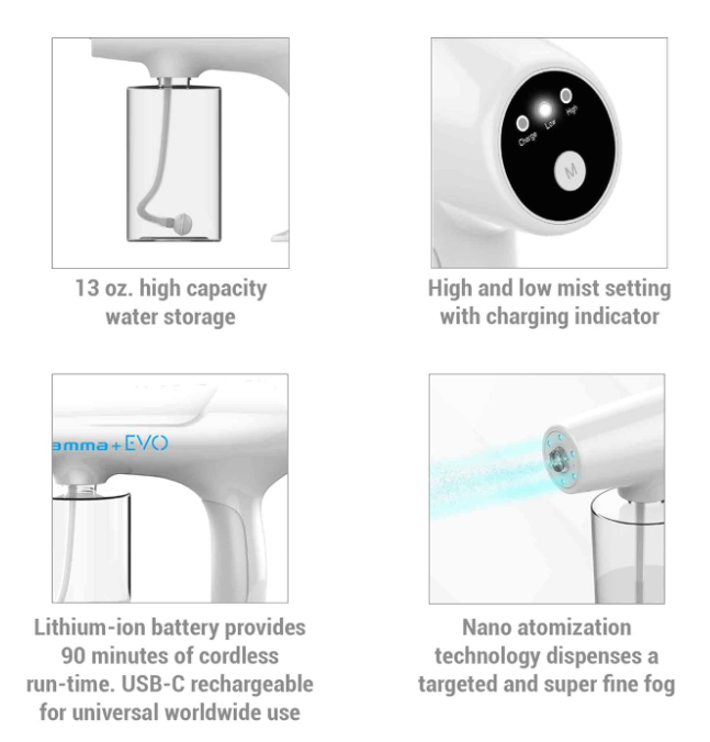 GAMMA+ Evo Nano Mister Cordless Portable Water Sprayer, Disinfect Mist, USB-C Rechargeable for Barber, Salon, Home Use