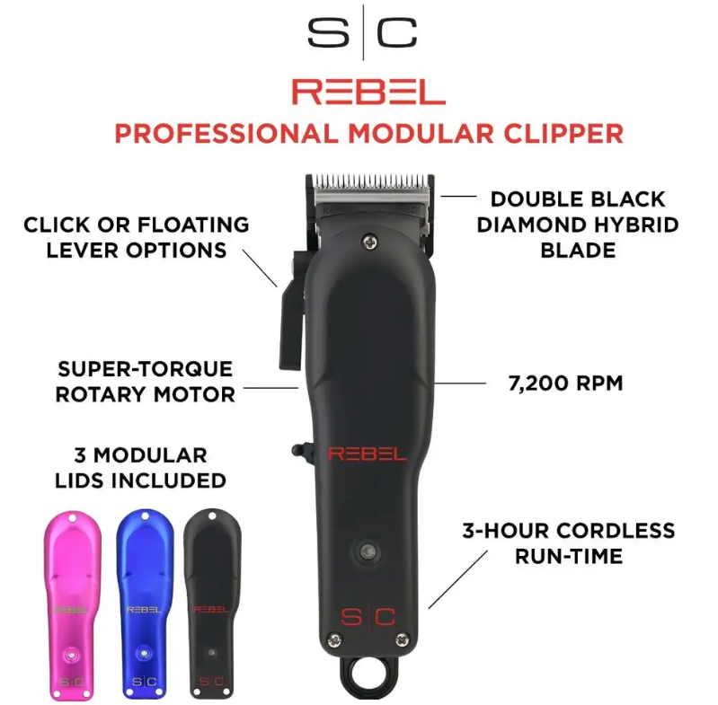 StyleCraft Rebel Clipper - Professional Cordless Modular Hair Clipper with Super-Torque Motor