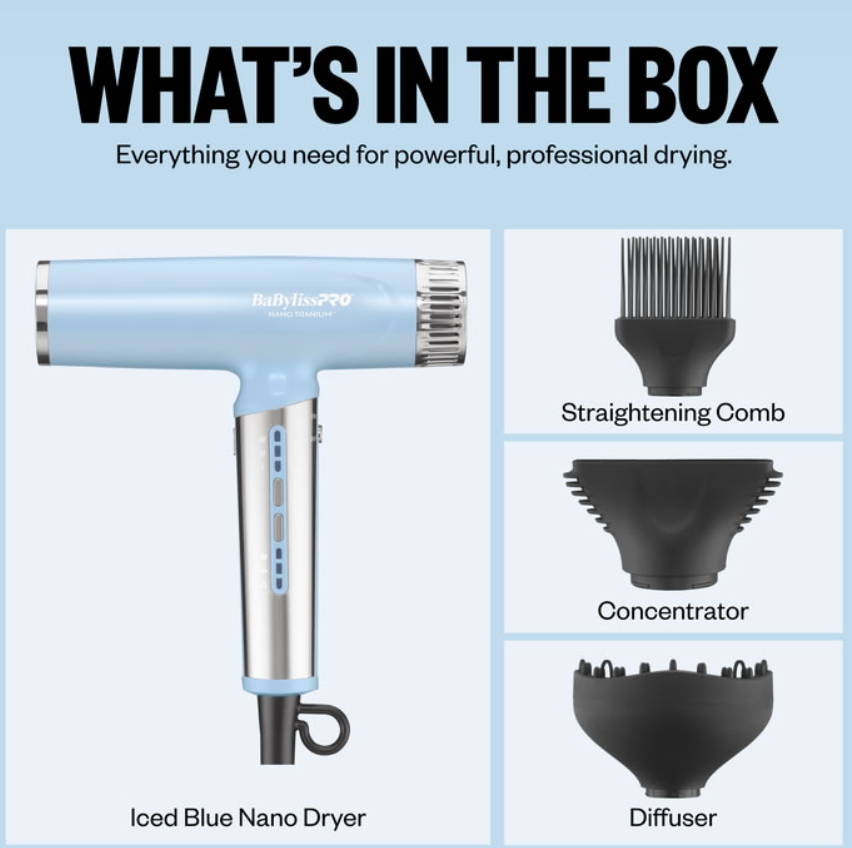 #BNTC9200LB BABYLISSPRO NANO LIGHT IONIC HIGH-SPEED DRYER (ICED BLUE)