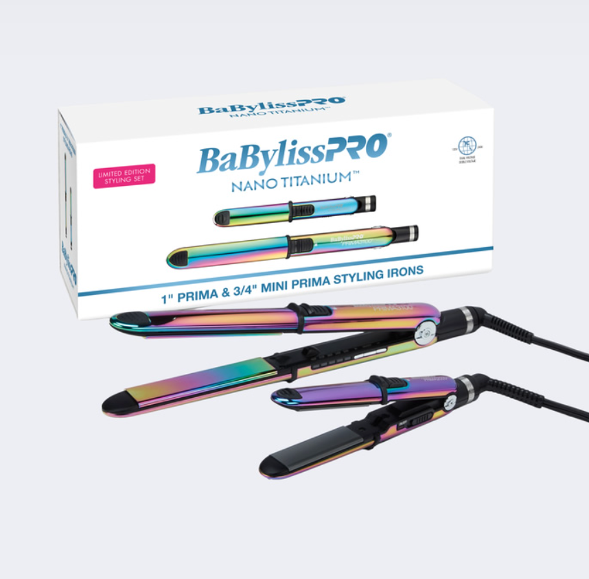 #BNTPK1RB BabylissPro Nano Titanium Iridescent Prima Iron Combo