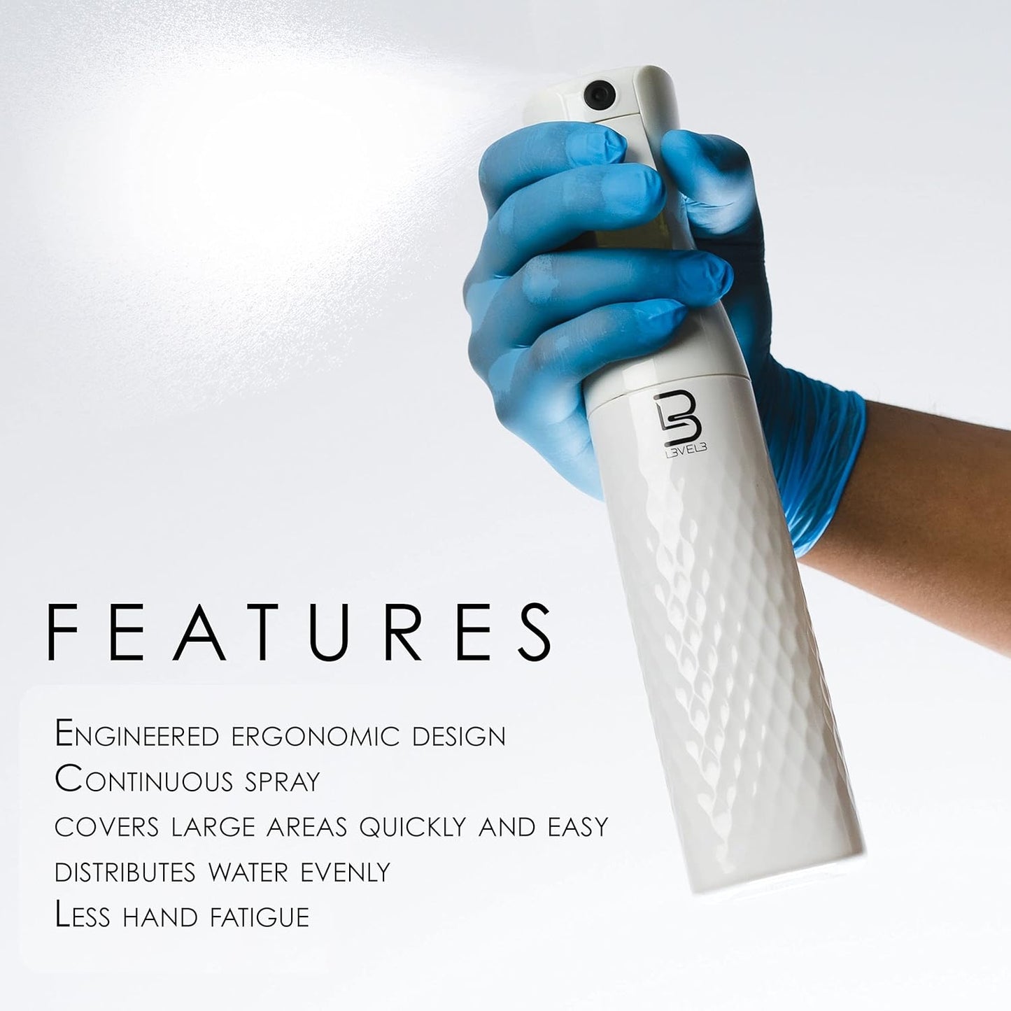 Level 3 Beveled Spray Bottle - Continuous Spray with a Fine Mist Pattern