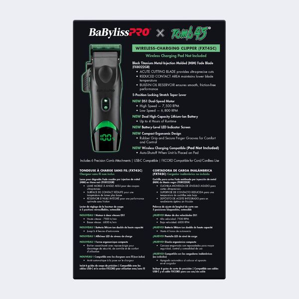 BaBylissPRO® x Tomb45® Wireless-Charging Clipper