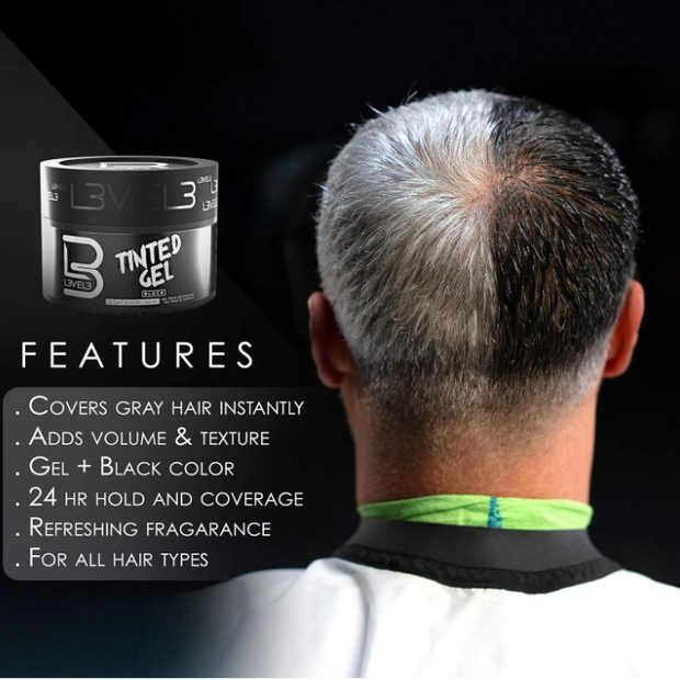 L3 Level 3 Tinted Gel Black - Temporary Black Hair Gel For Hair No Flaking and Rinses Out Easily