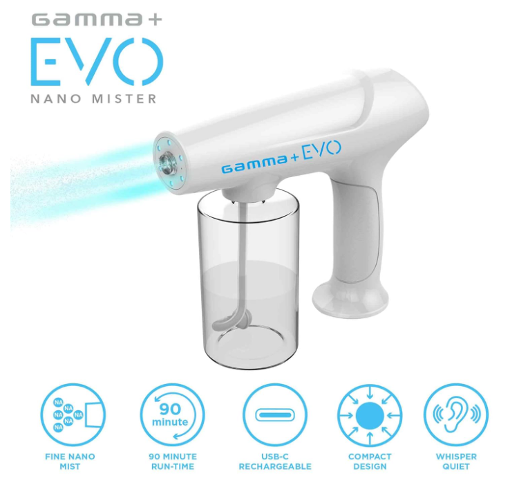 GAMMA+ Evo Nano Mister Cordless Portable Water Sprayer, Disinfect Mist, USB-C Rechargeable for Barber, Salon, Home Use