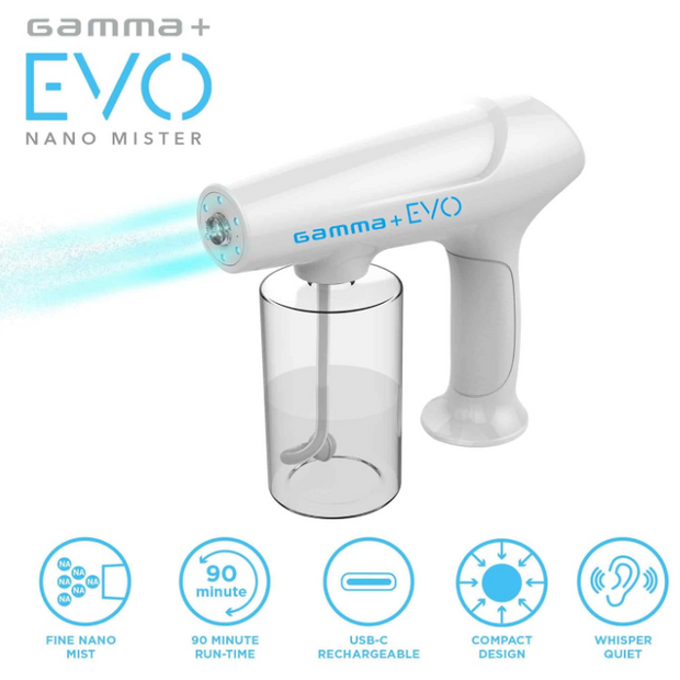 GAMMA+ Evo Nano Mister Cordless Portable Water Sprayer, Disinfect Mist, USB-C Rechargeable for Barber, Salon, Home Use