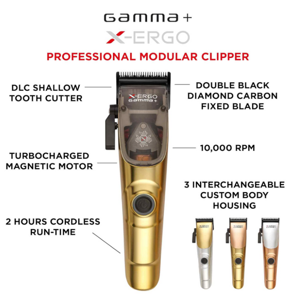 GAMMA+ XErgo Professional Hair Clipper and Ergo Professional Hair Clipper with Microchipped Magnetic Motors