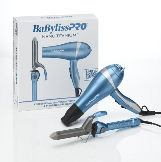 #BNTPP68 BABYLISSPRO NANO TITANIUM IONIC DRYER & 1" CURLING IRON COMBO