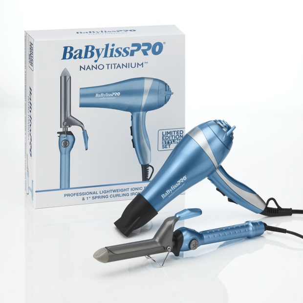 #BNTPP68 BABYLISSPRO NANO TITANIUM IONIC DRYER & 1" CURLING IRON COMBO