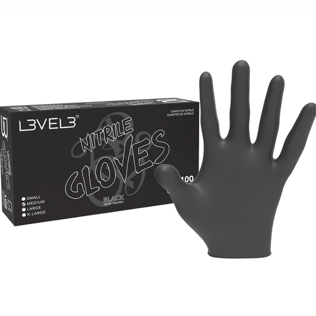 L3VEL3 BLACK NITRILE GLOVES 100CT
