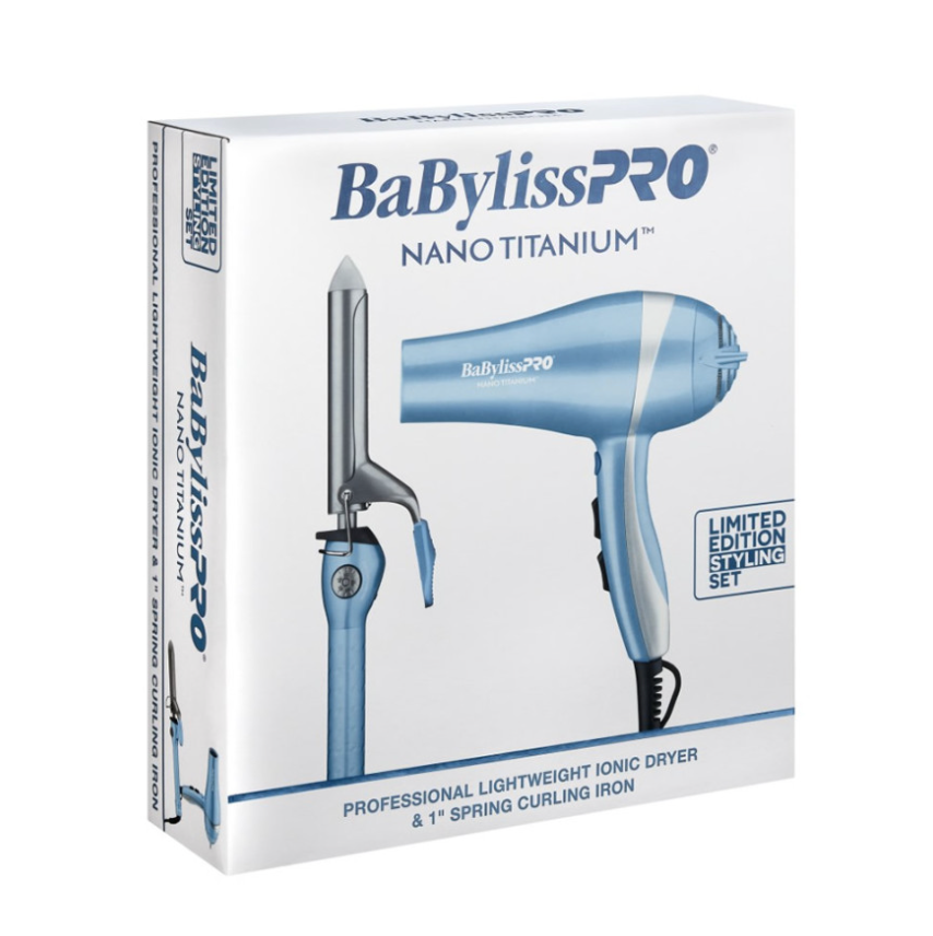 #BNTPP68 BABYLISSPRO NANO TITANIUM IONIC DRYER & 1" CURLING IRON COMBO