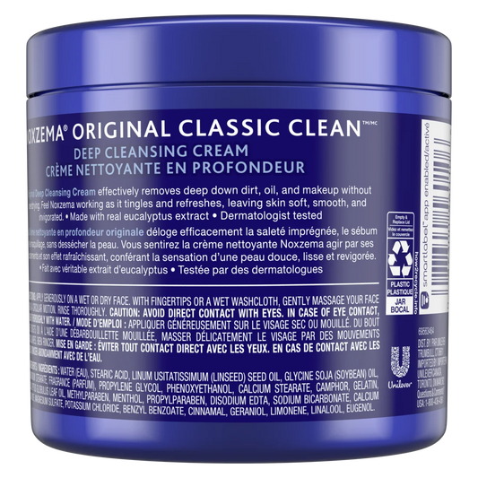 Noxzema Original Facial Cleanser Cream, Daily Deep Face Cleansing for All Skin Types 12 oz