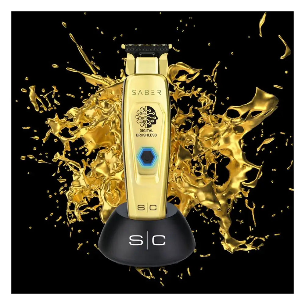 Saber Trimmer - Professional Cordless Hair Trimmer with Full Metal Body and Digital Brushless Motor in Gold