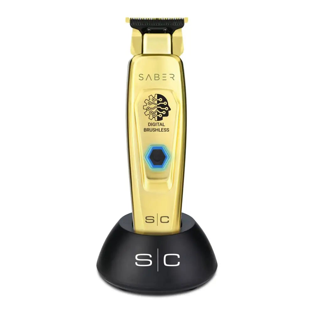 Saber Trimmer - Professional Cordless Hair Trimmer with Full Metal Body and Digital Brushless Motor in Gold