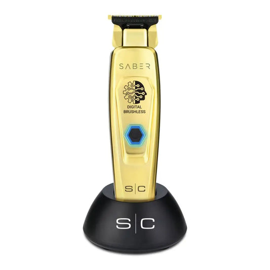 Saber Trimmer - Professional Cordless Hair Trimmer with Full Metal Body and Digital Brushless Motor in Gold