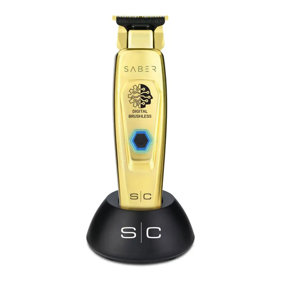 Saber Trimmer - Professional Cordless Hair Trimmer with Full Metal Body and Digital Brushless Motor in Gold